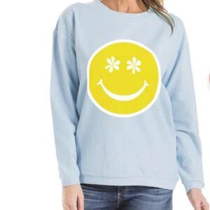 Happy Face Light Blue Ribbed Shirt - Size Medium by Katydid